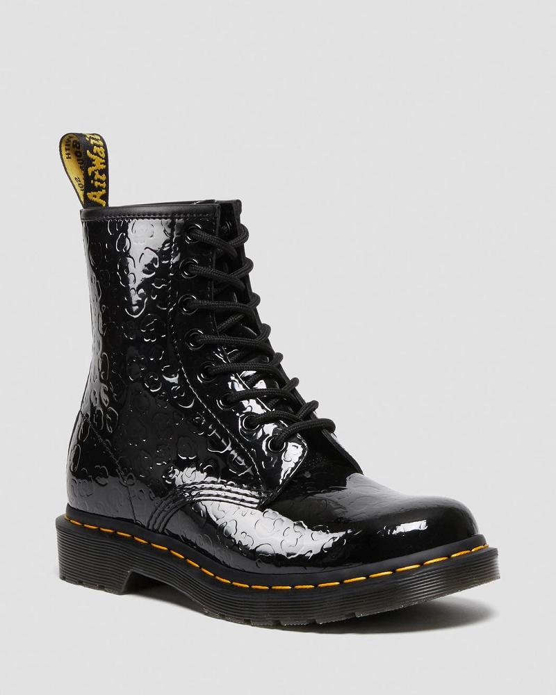 Black / Leopard Women\'s Dr Martens 1460 Leopard Emboss Patent Leather Ankle Boots | CA 13MQZ